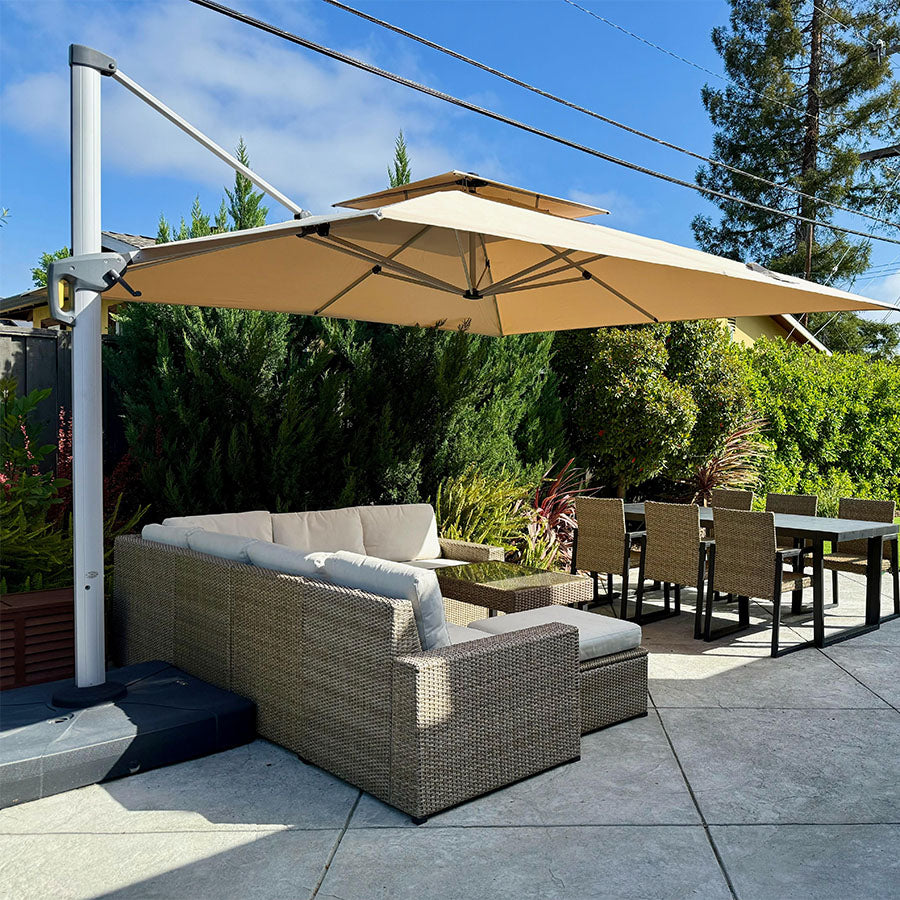 PURPLE LEAF Parasol Déporté Inclinable, Parasol De Jardin Exterieur Toit à Double Rotatif 360°,Parasol Terrasse Exterieur Luxueux