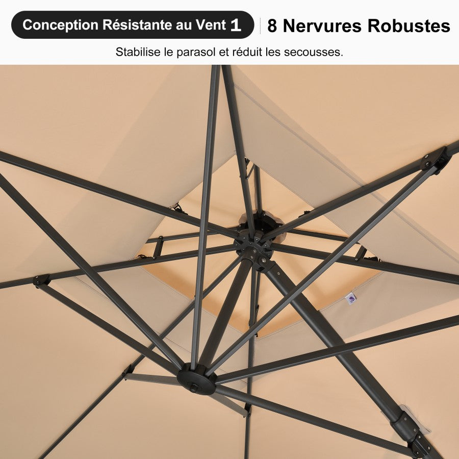 PURPLE LEAF Parasol Déporté avec Cadre Anthracite Inclinable à Rotation 360° avec Manivelle Parasol de Jardin Carré Rectangle