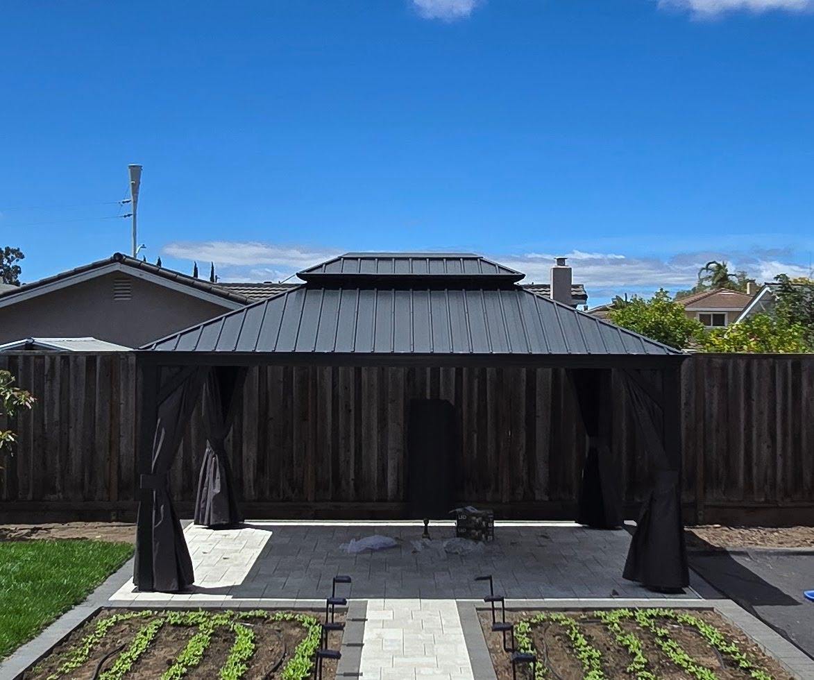 PURPLE LEAF Tonnelle De Jardin Exterieur Tonnelle Pergola Aluminum Avec Moustiquaire Et Rideaux Pavillon De Jardin à Double Toit Acier Galvanisé, Gris