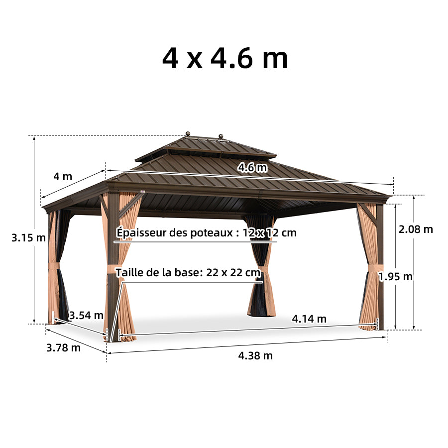 PURPLE LEAF Tonnelle De Jardin Tonnelle Pergola Aluminum Avec Moustiquaire Et Rideaux Pavillon De Jardin à Double Toit Acier Galvanisé, Bronze