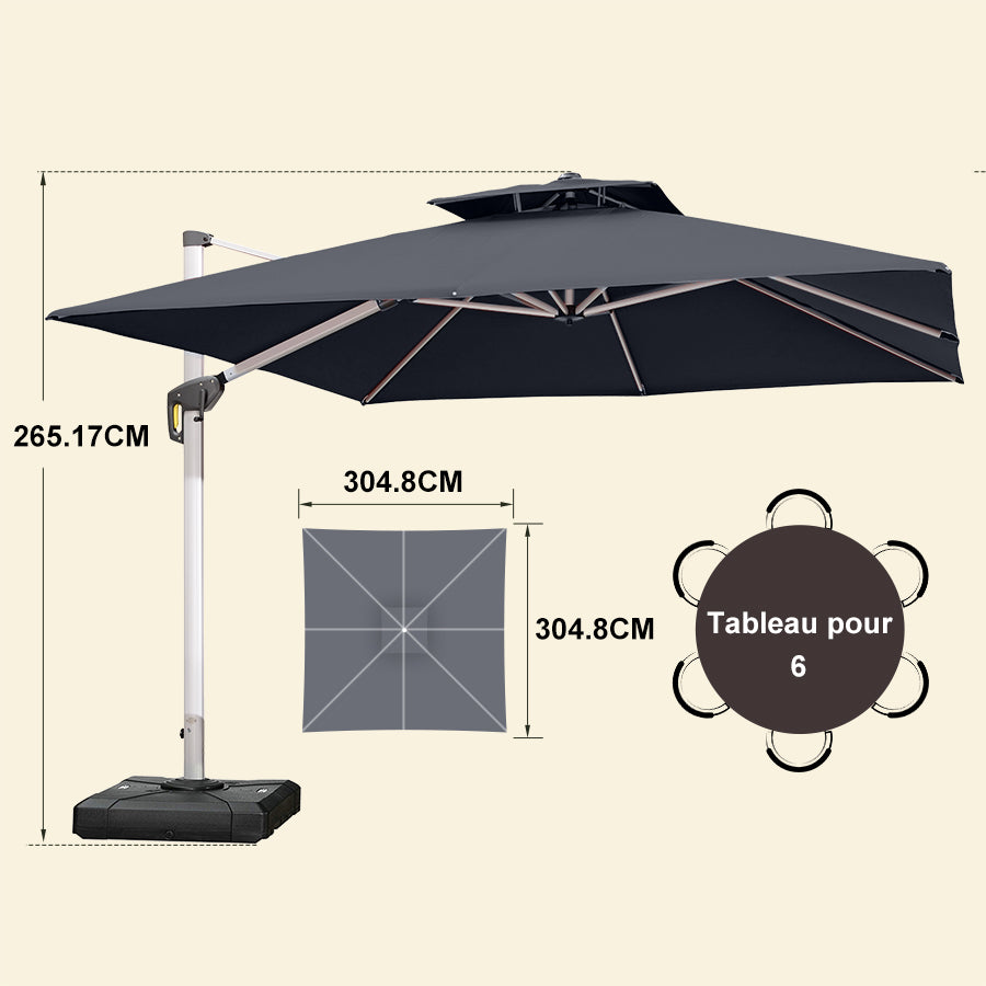PURPLE LEAF Parasol Déporté Inclinable, Parasol De Jardin Exterieur Toit à Double Rotatif 360°,Parasol Terrasse Exterieur Luxueux
