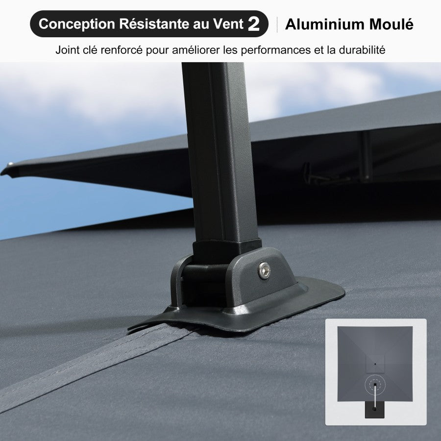 PURPLE LEAF Parasol Déporté avec Cadre Anthracite Inclinable à Rotation 360° avec Manivelle Parasol de Jardin Carré Rectangle