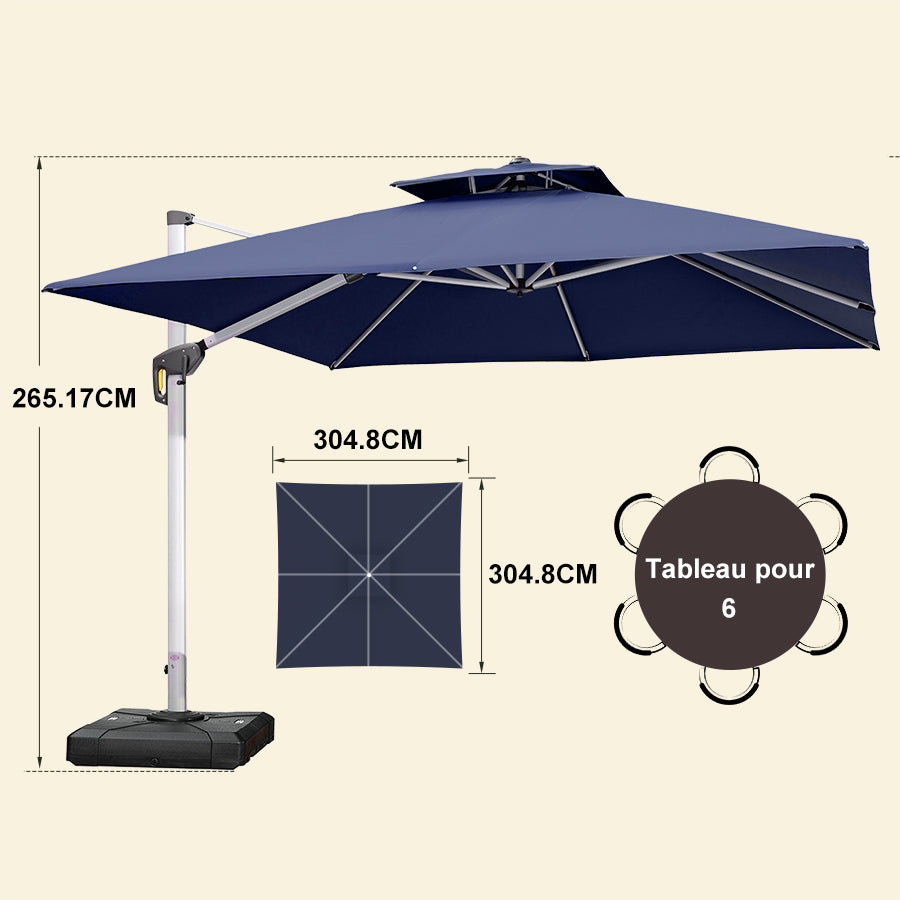 PURPLE LEAF Parasol Déporté Inclinable, Parasol De Jardin Exterieur Toit à Double Rotatif 360°,Parasol Terrasse Exterieur Luxueux