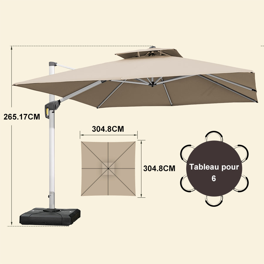 PURPLE LEAF Parasol Déporté Inclinable, Parasol De Jardin Exterieur Toit à Double Rotatif 360°,Parasol Terrasse Exterieur Luxueux