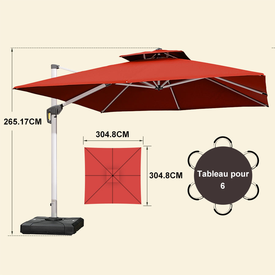 PURPLE LEAF Parasol Déporté Inclinable, Parasol De Jardin Exterieur Toit à Double Rotatif 360°,Parasol Terrasse Exterieur Luxueux