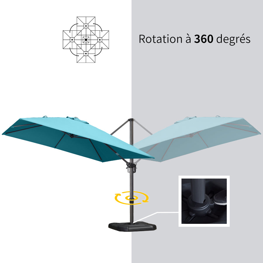 PURPLE LEAF Parasol De Jardin Exterieur Parasol Déporté Rotatif 360°, Parasol Excentré Inclinable, Parasol Suspendu Balcon