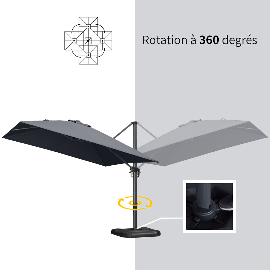 PURPLE LEAF Parasol De Jardin Exterieur Parasol Déporté Rotatif 360°, Parasol Excentré Inclinable, Parasol Suspendu Balcon