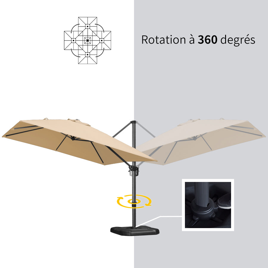 PURPLE LEAF Parasol De Jardin Exterieur Parasol Déporté Rotatif 360°, Parasol Excentré Inclinable, Parasol Suspendu Balcon