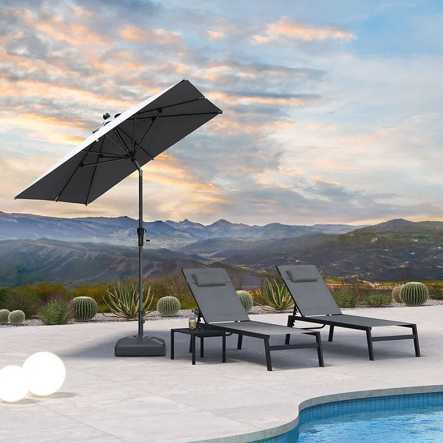 PURPLE LEAF Parasol inclinable en aluminium à mât droit, Carré, Rectangulaire et Rond, Avec Socle