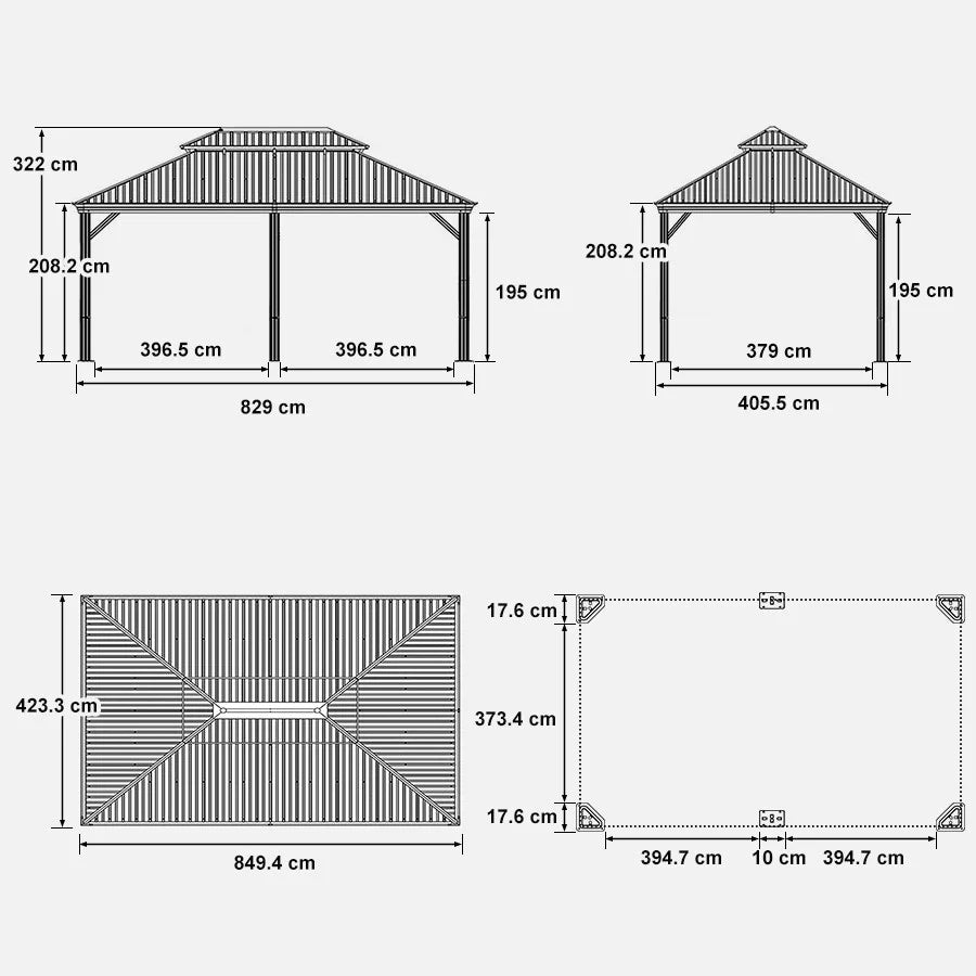 PURPLE LEAF Tonnelle De Jardin Exterieur Tonnelle Pergola Aluminum Avec Moustiquaire Et Rideaux Pavillon De Jardin à Double Toit Acier Galvanisé, Gris