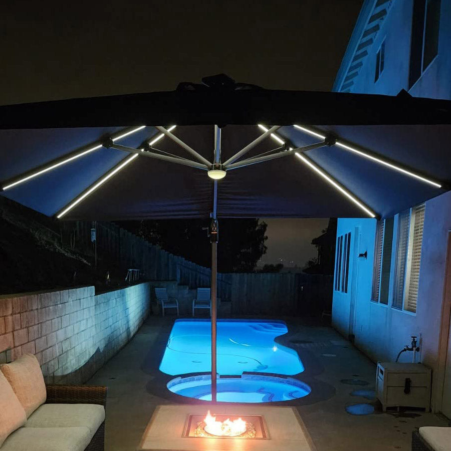 PURPLE LEAF Parasol Déporté avec LED Solaire 3 x 3 m Carré, Parasol De Jardin Extérieur Inclinable Toile Protection UV