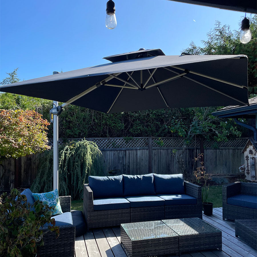 PURPLE LEAF Parasol Déporté Inclinable, Parasol De Jardin Exterieur Toit à Double Rotatif 360°,Parasol Terrasse Exterieur Luxueux