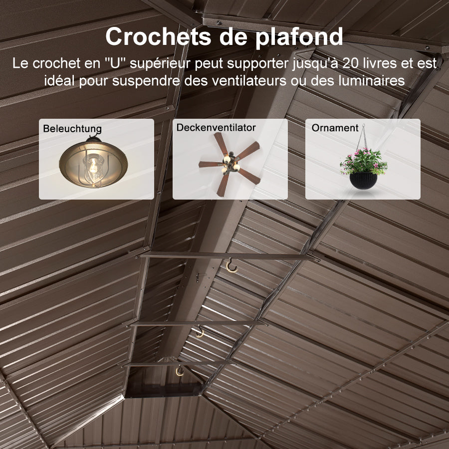 PURPLE LEAF Tonnelle De Jardin Tonnelle Pergola Aluminum Avec Moustiquaire Et Rideaux Pavillon De Jardin à Double Toit Acier Galvanisé, Bronze