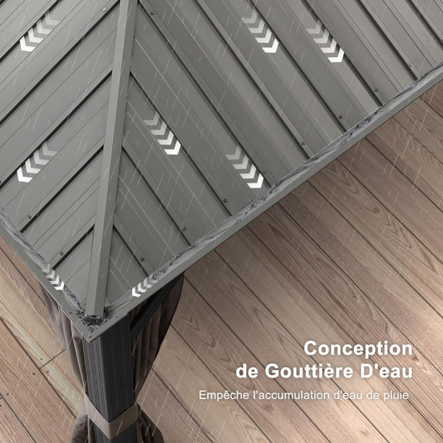 PURPLE LEAF Tonnelle De Jardin Exterieur Tonnelle Pergola Aluminum Avec Moustiquaire Et Rideaux Pavillon De Jardin à Double Toit Acier Galvanisé, Gris