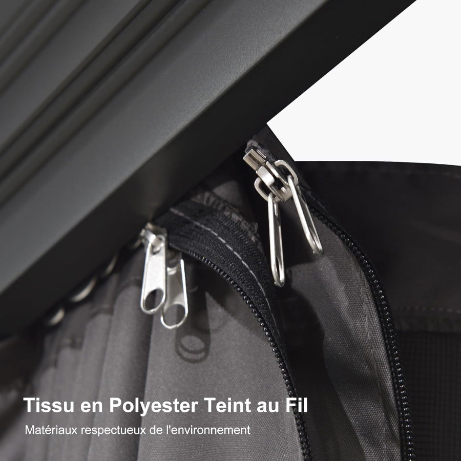 PURPLE LEAF Tonnelle De Jardin Exterieur Tonnelle Pergola Aluminum Avec Moustiquaire Et Rideaux Pavillon De Jardin à Double Toit Acier Galvanisé, Gris