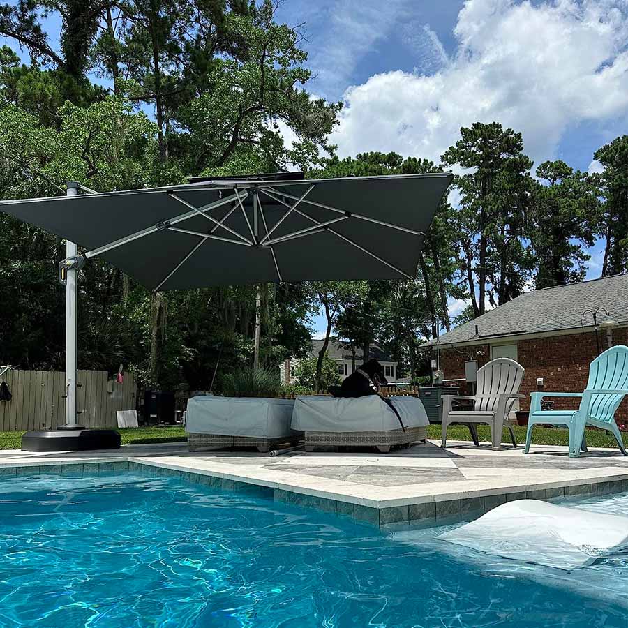 PURPLE LEAF Parasol Déporté Inclinable, Parasol De Jardin Exterieur Toit à Double Rotatif 360°,Parasol Terrasse Exterieur Luxueux