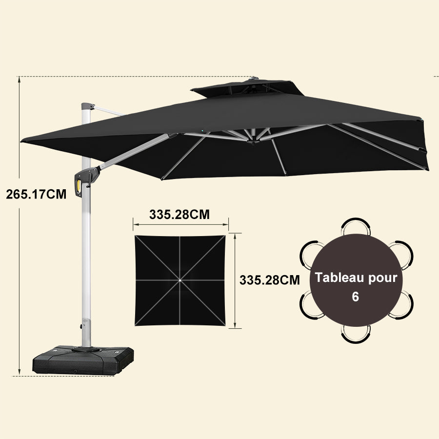 PURPLE LEAF Parasol Déporté Inclinable, Parasol De Jardin Exterieur Toit à Double Rotatif 360°,Parasol Terrasse Exterieur Luxueux
