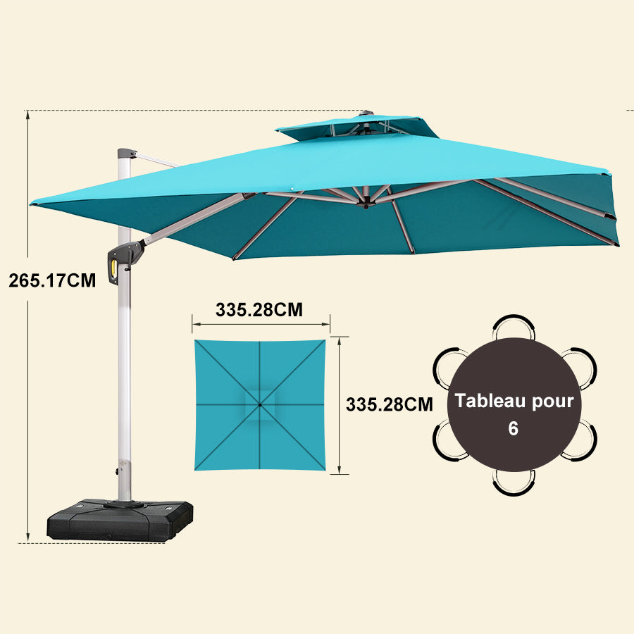 PURPLE LEAF Parasol Déporté Inclinable, Parasol De Jardin Exterieur Toit à Double Rotatif 360°,Parasol Terrasse Exterieur Luxueux