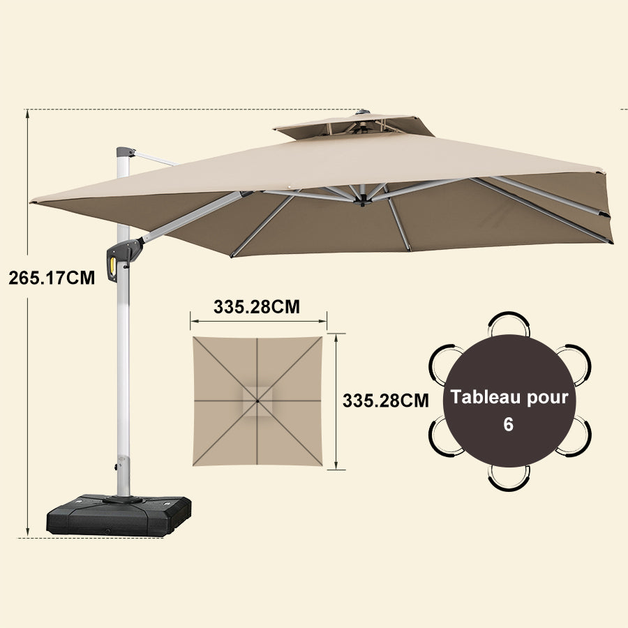 PURPLE LEAF Parasol Déporté Inclinable, Parasol De Jardin Exterieur Toit à Double Rotatif 360°,Parasol Terrasse Exterieur Luxueux