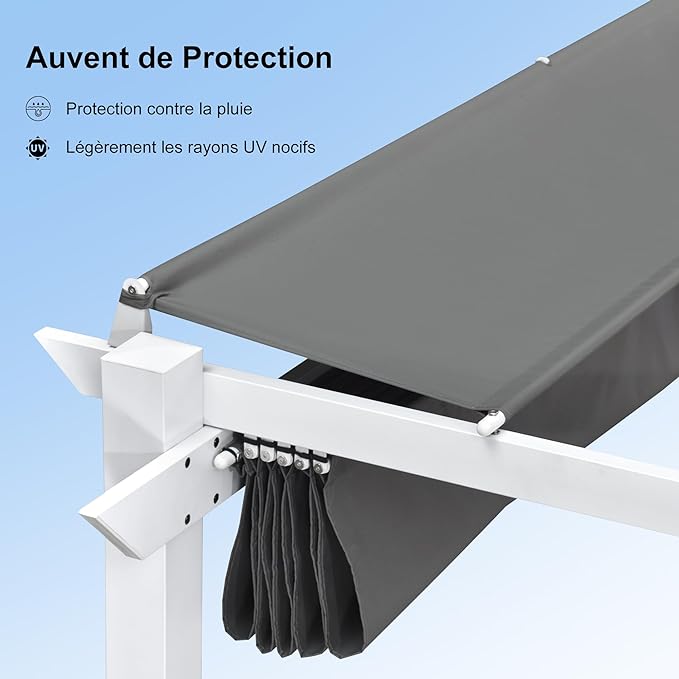 PURPLE LEAF Pergola rétractable d'extérieur avec double abri solaire Blanc Heavy-Duty Aluminium Pergola Patio Pergola moderne pour jardin deck arrière-cour