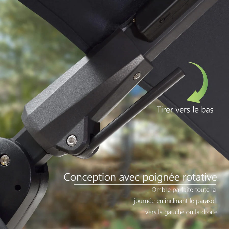 PURPLE LEAF Parasol Déporté avec LED Solaire 3 x 3 m Carré Inclinable avec socle