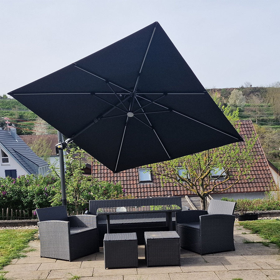 PURPLE LEAF Parasol Déporté avec LED Solaire 3 x 3 m Carré, Parasol De Jardin Extérieur Inclinable Toile Protection UV