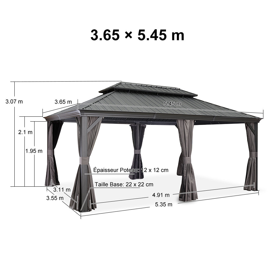 PURPLE LEAF Tonnelle De Jardin Exterieur Tonnelle Pergola Aluminum Avec Moustiquaire Et Rideaux Pavillon De Jardin à Double Toit Acier Galvanisé, Gris