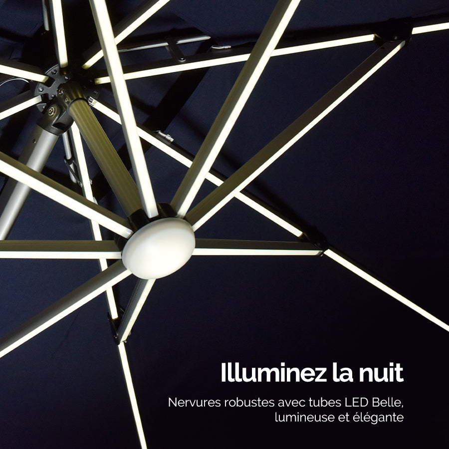 PURPLE LEAF Parasol De Jardin Extérieur Rond avec LED, Parasol Déporté avec Manivelle, Parasol Excentré Inclinable