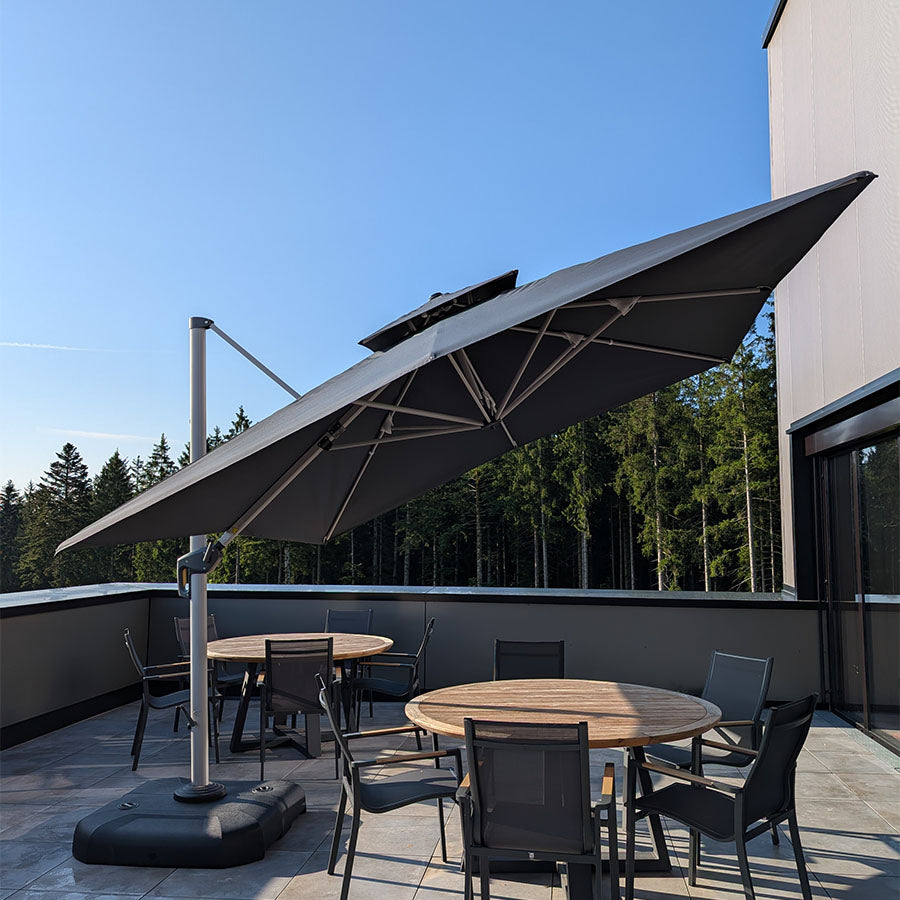 PURPLE LEAF Parasol Déporté Inclinable, Parasol De Jardin Exterieur Toit à Double Rotatif 360°,Parasol Terrasse Exterieur Luxueux