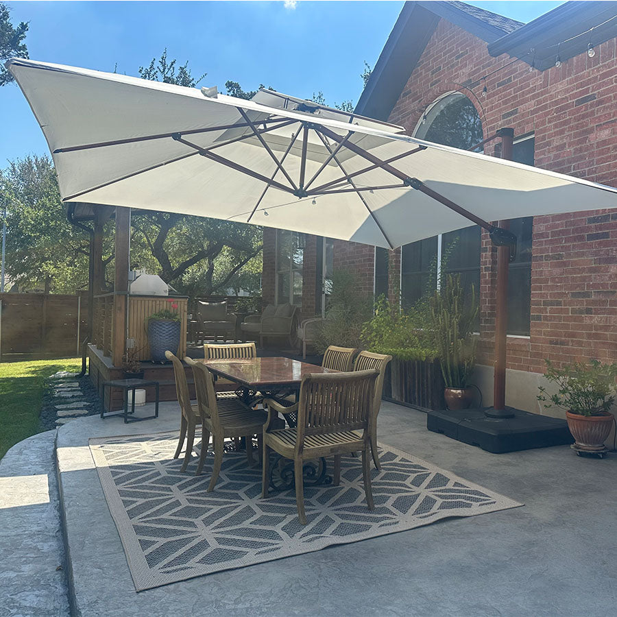 PURPLE LEAF Parasol Déporté Inclinable Grain de Bois en Aluminium Parasol De Jardin Extérieur Toit à Double Rotatif 360°