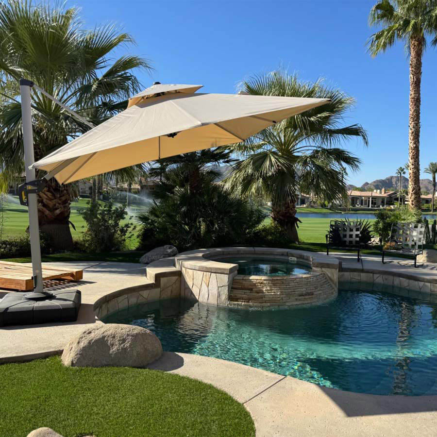 PURPLE LEAF Parasol Déporté Inclinable, Parasol De Jardin Exterieur Toit à Double Rotatif 360°,Parasol Terrasse Exterieur Luxueux