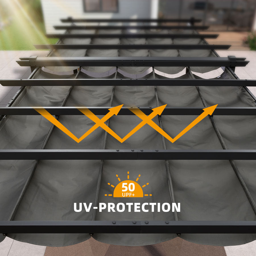 PURPLE LEAF Pergola Aluminium Tissu Teint en Fil Pergola pour Terrasse Exterieur, Toit Coulissante, Pavillon De Jardin