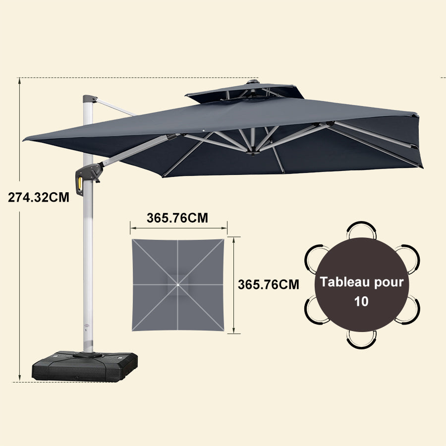 PURPLE LEAF Parasol Déporté Inclinable, Parasol De Jardin Exterieur Toit à Double Rotatif 360°,Parasol Terrasse Exterieur Luxueux