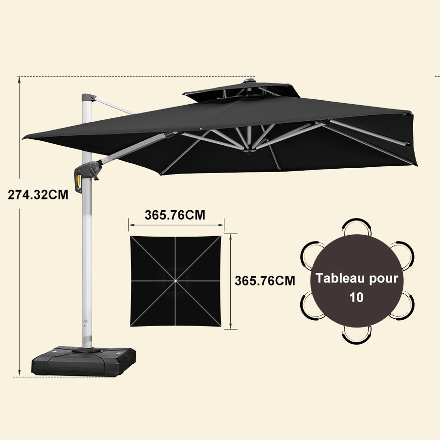 PURPLE LEAF Parasol Déporté Inclinable, Parasol De Jardin Exterieur Toit à Double Rotatif 360°,Parasol Terrasse Exterieur Luxueux