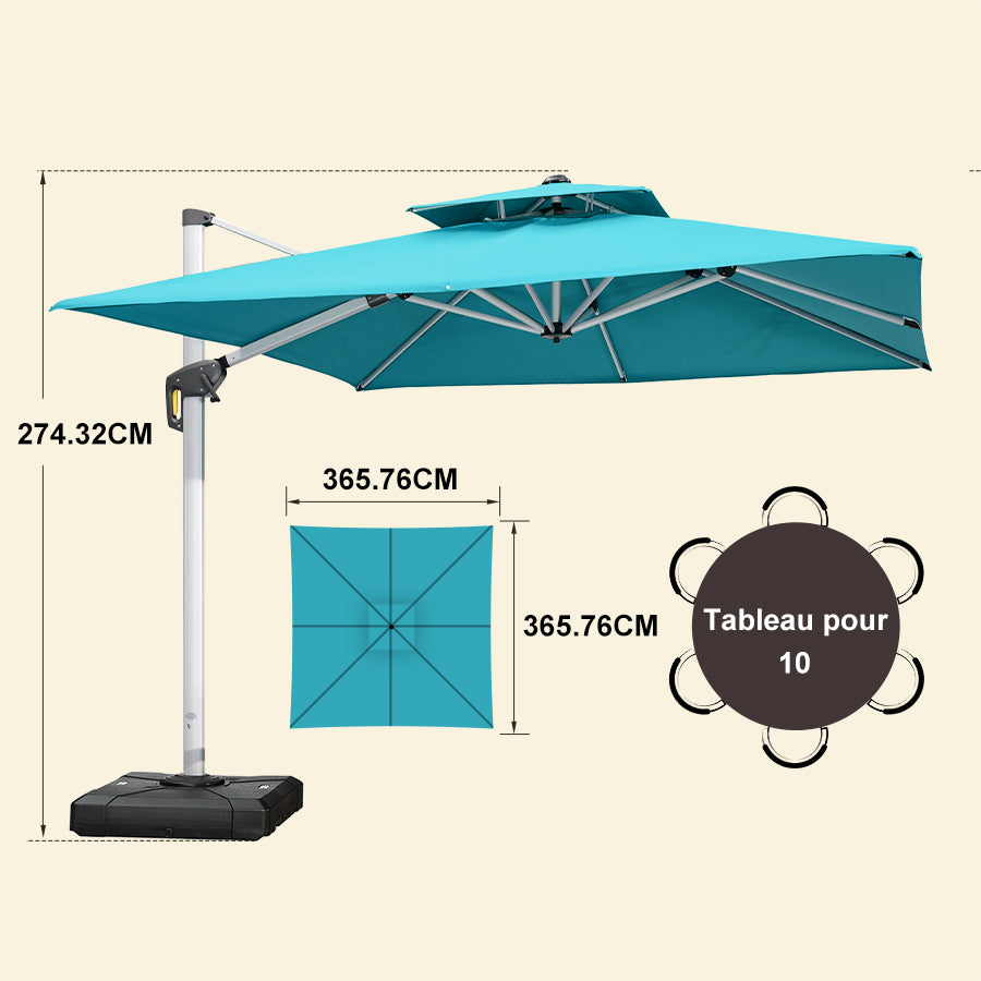 PURPLE LEAF Parasol Déporté Inclinable, Parasol De Jardin Exterieur Toit à Double Rotatif 360°,Parasol Terrasse Exterieur Luxueux