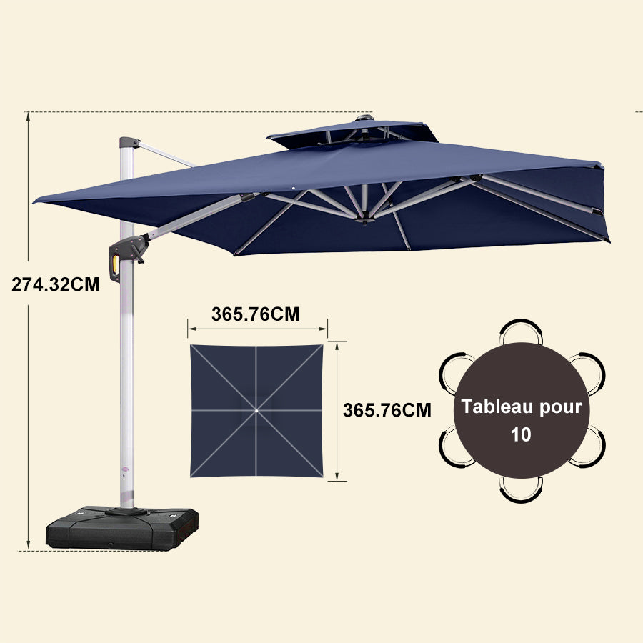 PURPLE LEAF Parasol Déporté Inclinable, Parasol De Jardin Exterieur Toit à Double Rotatif 360°,Parasol Terrasse Exterieur Luxueux