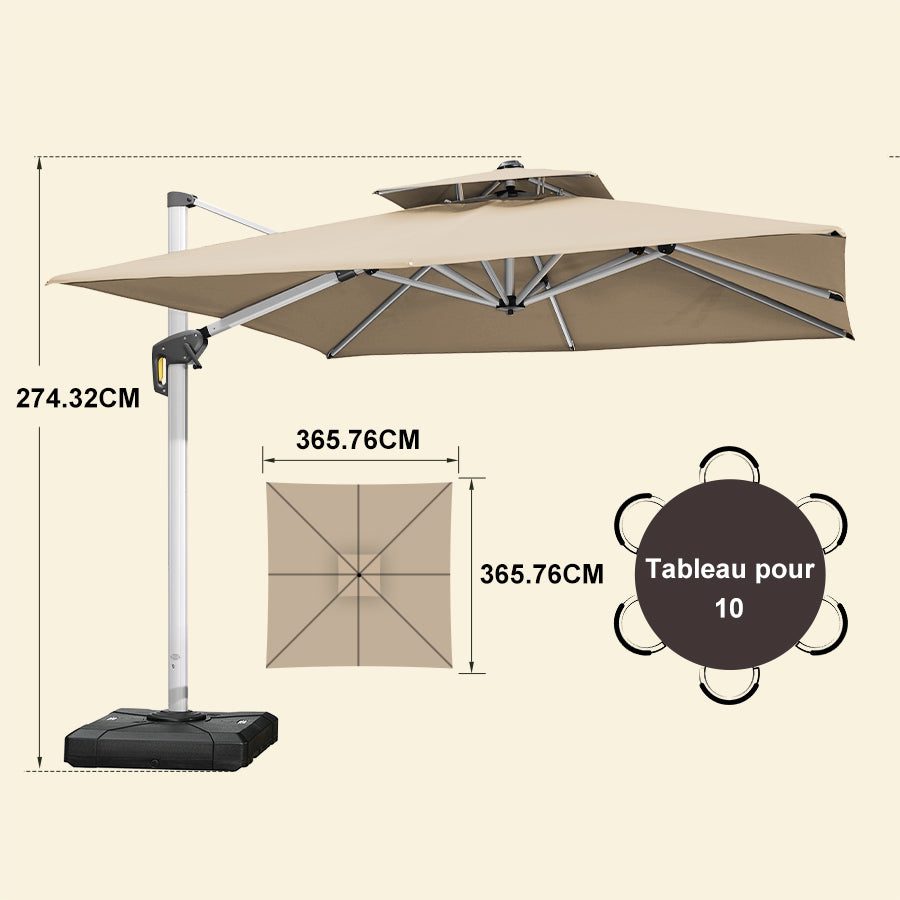 PURPLE LEAF Parasol Déporté Inclinable, Parasol De Jardin Exterieur Toit à Double Rotatif 360°,Parasol Terrasse Exterieur Luxueux