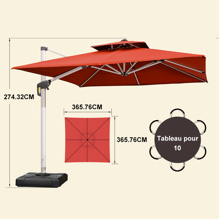 PURPLE LEAF Parasol Déporté Inclinable, Parasol De Jardin Exterieur Toit à Double Rotatif 360°,Parasol Terrasse Exterieur Luxueux
