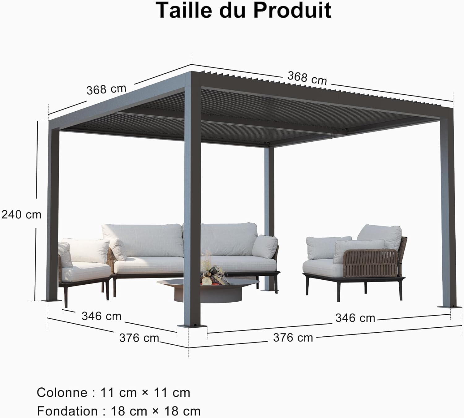 PURPLE LEAF Pergola Bioclimatique Pergola Aluminium Lames Orientables Tonnelle de Jardin Imperméable pour Terrasse Extérieur Carport, Gris