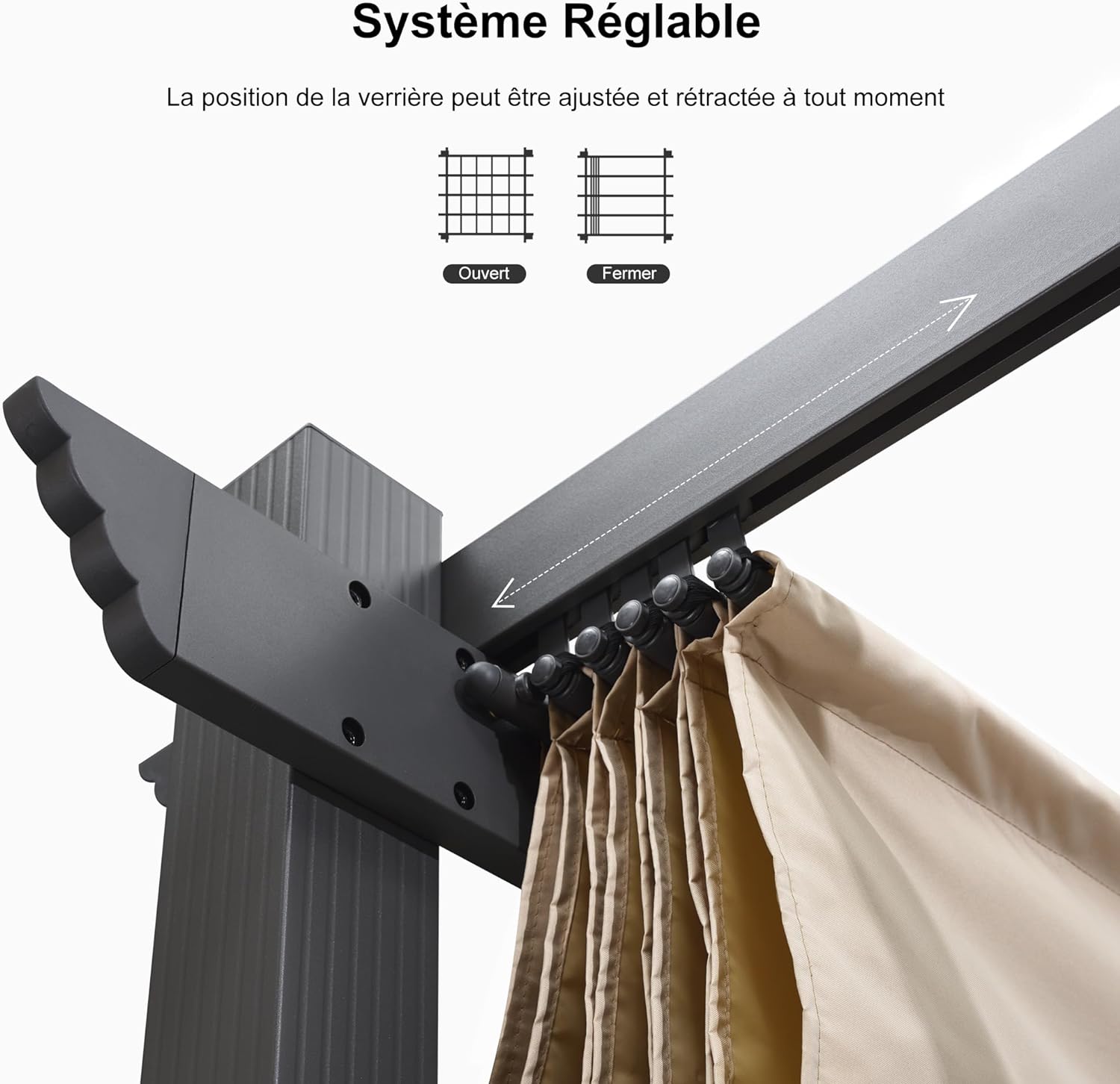 PURPLE LEAF Pergola Aluminium Tissu Teint en Fil Pergola pour Terrasse Exterieur, Toit Coulissante, Pavillon De Jardin