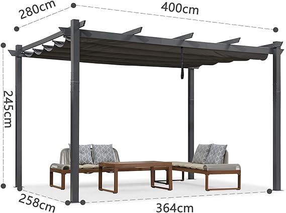 PURPLE LEAF Pergola Aluminium Tissu Teint en Fil Pergola pour Terrasse Exterieur, Toit Coulissante, Pavillon De Jardin