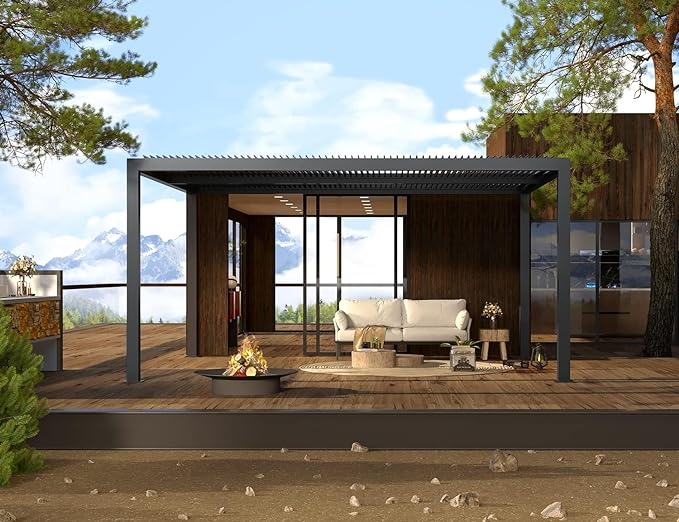 PURPLE LEAF Pergola Bioclimatique Pergola Aluminium Lames Orientables Tonnelle de Jardin Imperméable pour Terrasse Extérieur Carport, Gris