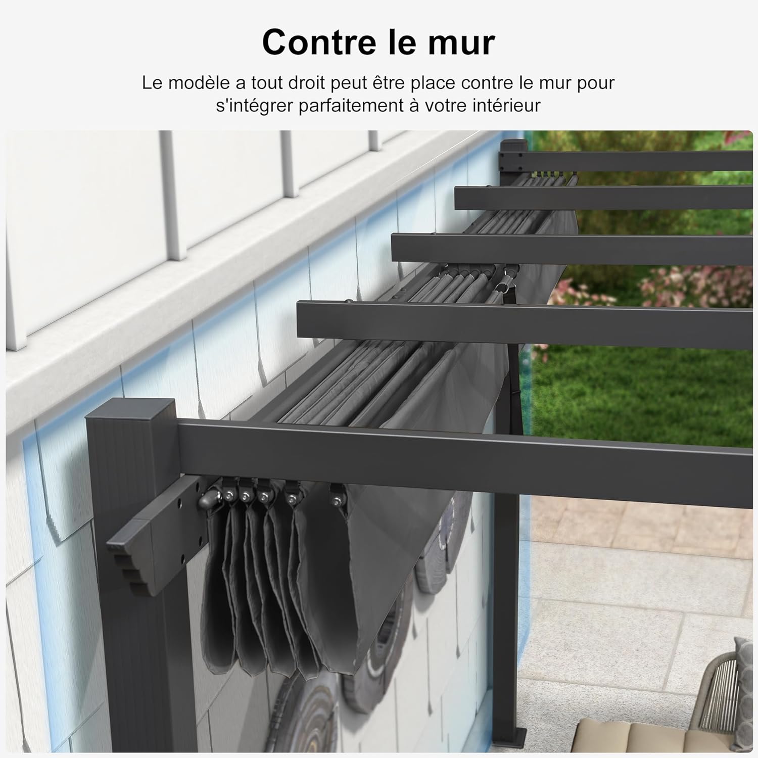 PURPLE LEAF Pergola Aluminium Tissu Teint en Fil Pergola pour Terrasse Exterieur, Toit Coulissante, Pavillon De Jardin