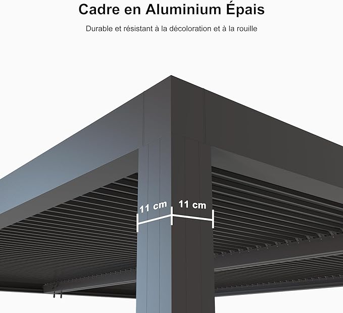 PURPLE LEAF Pergola Bioclimatique Pergola Aluminium Lames Orientables Tonnelle de Jardin Imperméable pour Terrasse Extérieur Carport, Gris
