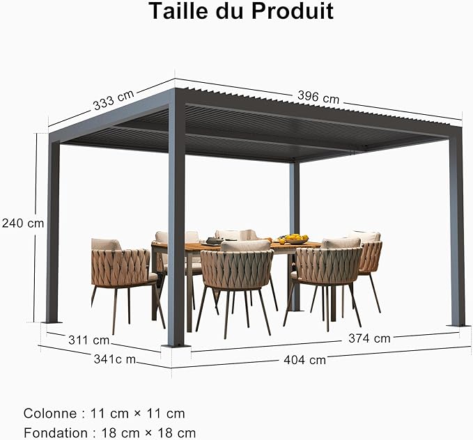 PURPLE LEAF Pergola Bioclimatique Pergola Aluminium Lames Orientables Tonnelle de Jardin Imperméable pour Terrasse Extérieur Carport, Gris