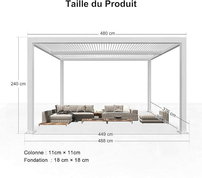 PURPLE LEAF Pergola Bioclimatique Pergola Aluminium Lames Orientables Tonnelle de Jardin Imperméable pour Terrasse Extérieur Carport, Blanc