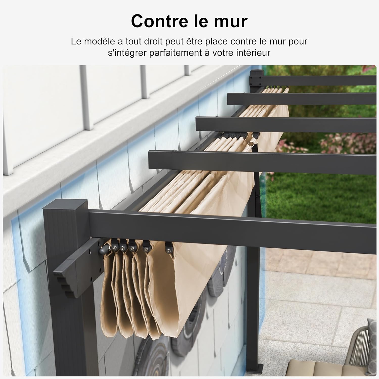 PURPLE LEAF Pergola Aluminium Tissu Teint en Fil Pergola pour Terrasse Exterieur, Toit Coulissante, Pavillon De Jardin