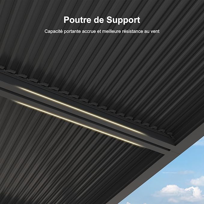 PURPLE LEAF Pergola Bioclimatique Pergola Aluminium Lames Orientables Tonnelle de Jardin Imperméable pour Terrasse Extérieur Carport, Gris