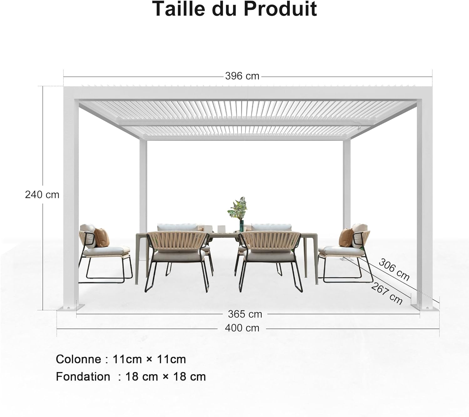 PURPLE LEAF Pergola Bioclimatique Pergola Aluminium Lames Orientables Tonnelle de Jardin Imperméable pour Terrasse Extérieur Carport, Blanc