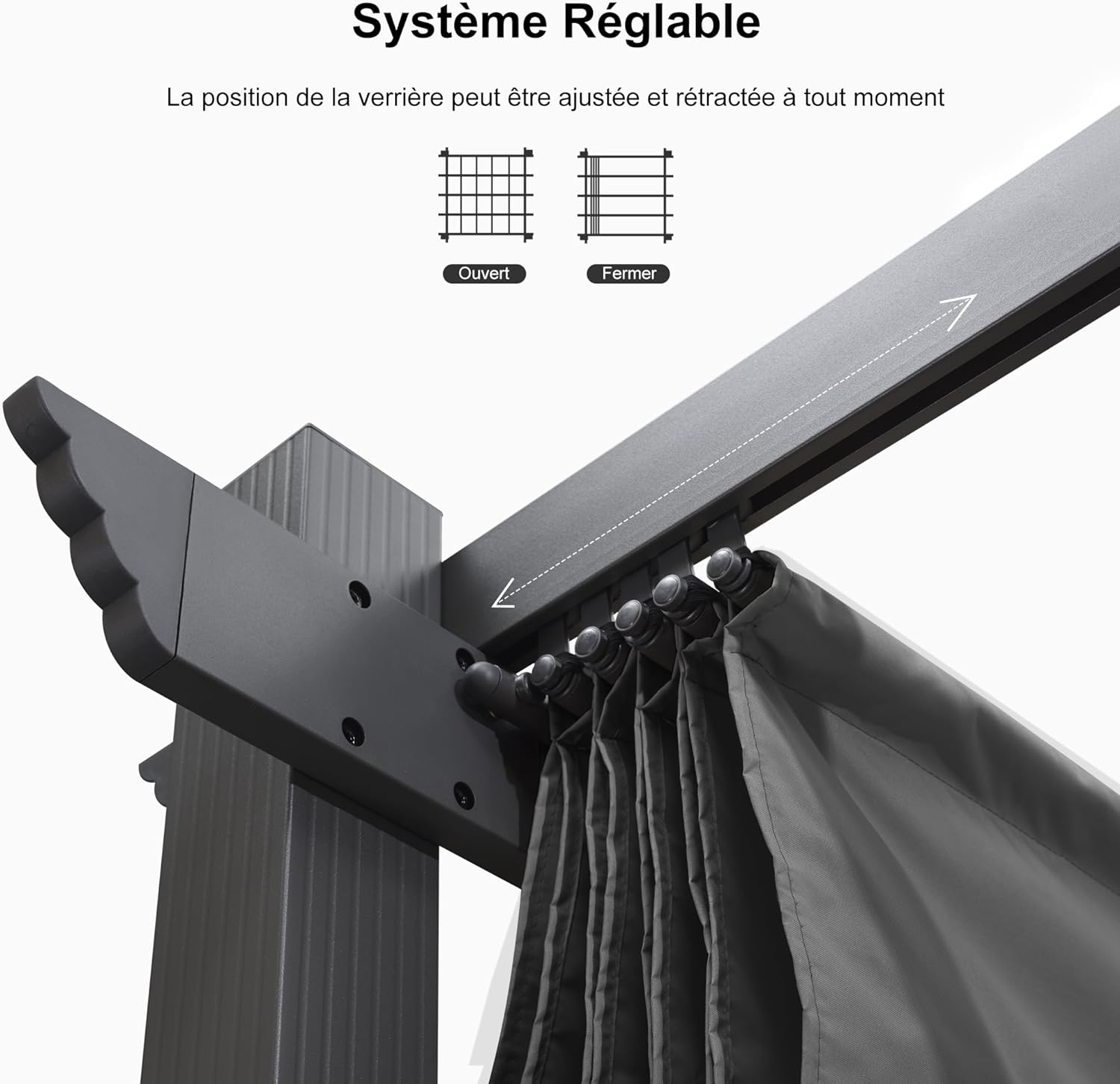 PURPLE LEAF Pergola Aluminium Tissu Teint en Fil Pergola pour Terrasse Exterieur, Toit Coulissante, Pavillon De Jardin